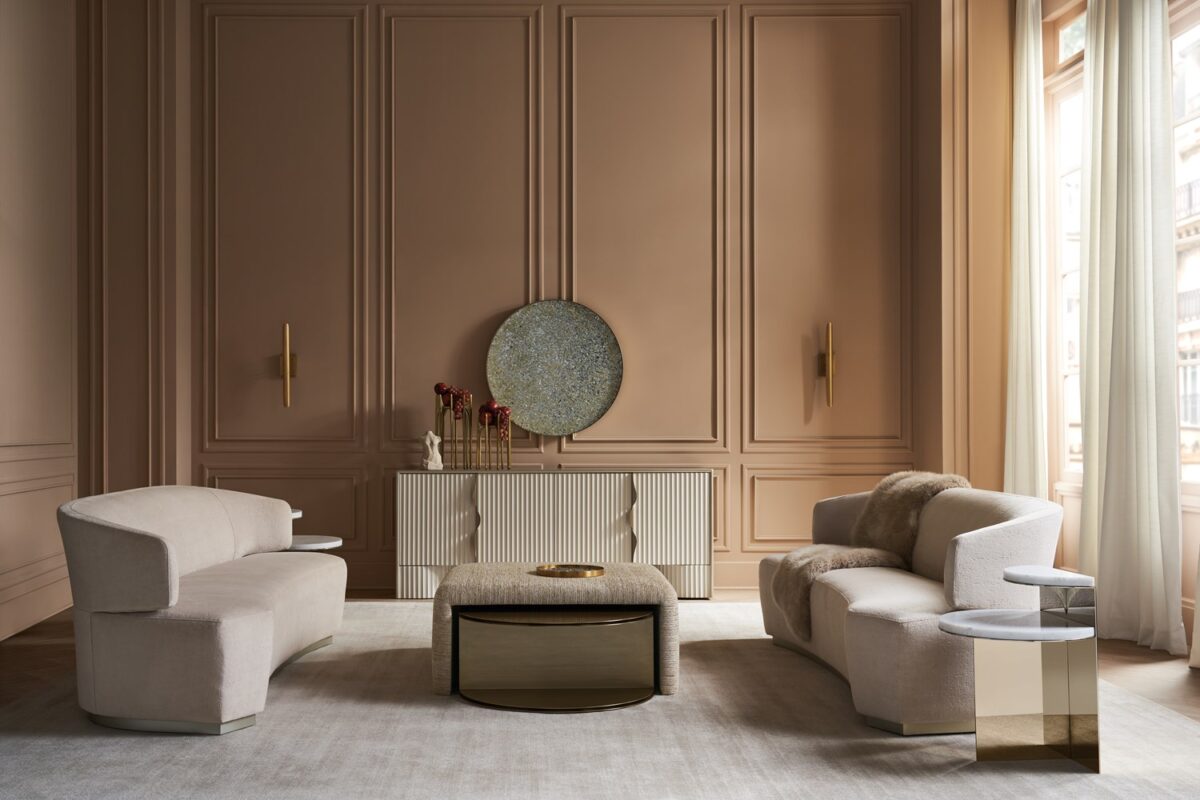 Contemporary coffee table featuring a warm wood top and metallic base for contrast.