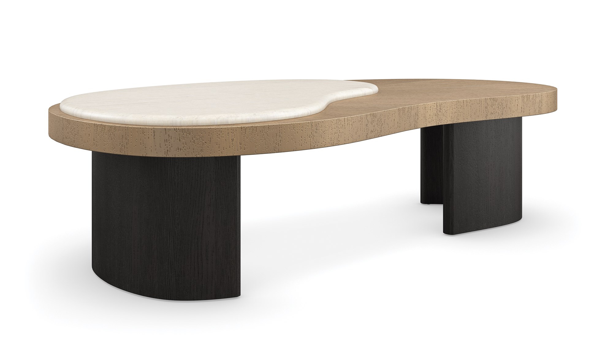 Contrast Cocktail Table by Caracole — a sleek rectangular table with a bold two-tone wood finish.