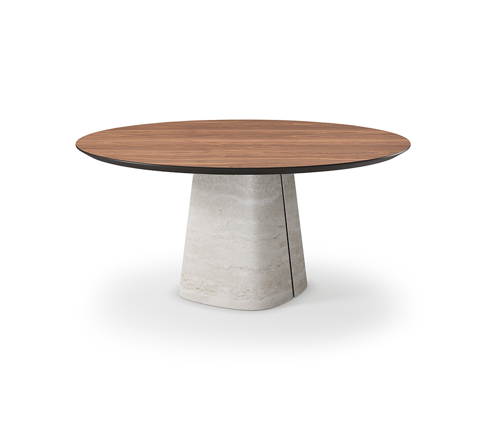 “RADO Wood Round by Cattelan Italia – modern round dining table with solid wood top and sculptural Italian metal base”