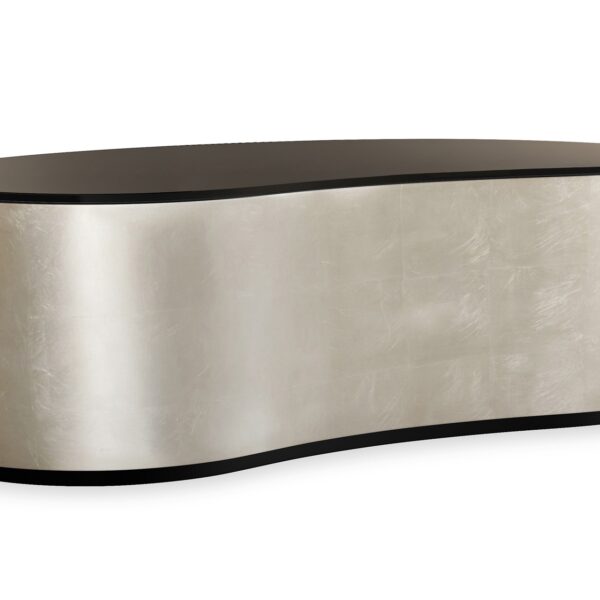 Adele Cocktail Table by Caracole — a sleek rectangular cocktail table with a glass top and polished metal frame.