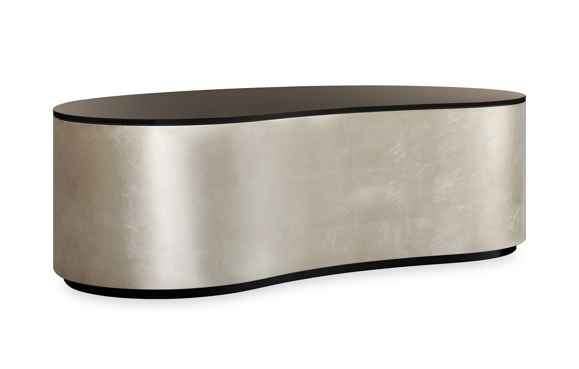 Adele Cocktail Table by Caracole — a sleek rectangular cocktail table with a glass top and polished metal frame.