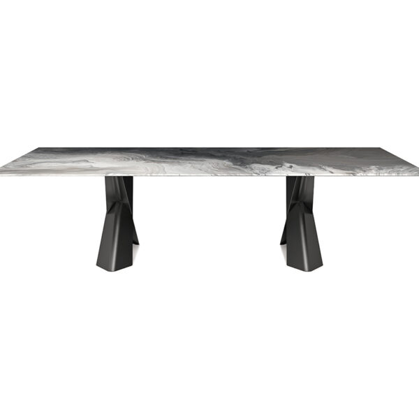 “MAD MAX Crystalart by Cattelan Italia – luxury dining table with artistic printed glass top and sculptural X-shaped metal base”