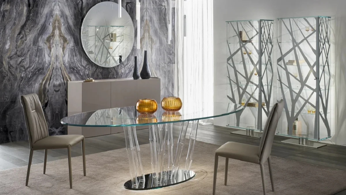 Onis Window Reflex modern Italian display unit with glass panels tailored for luxury showrooms in Royal Oak Michigan