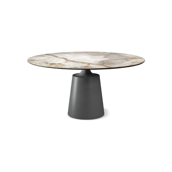 “YODA Keramik by Cattelan Italia – round dining table with sculptural metal base and luxurious marble-look ceramic top”