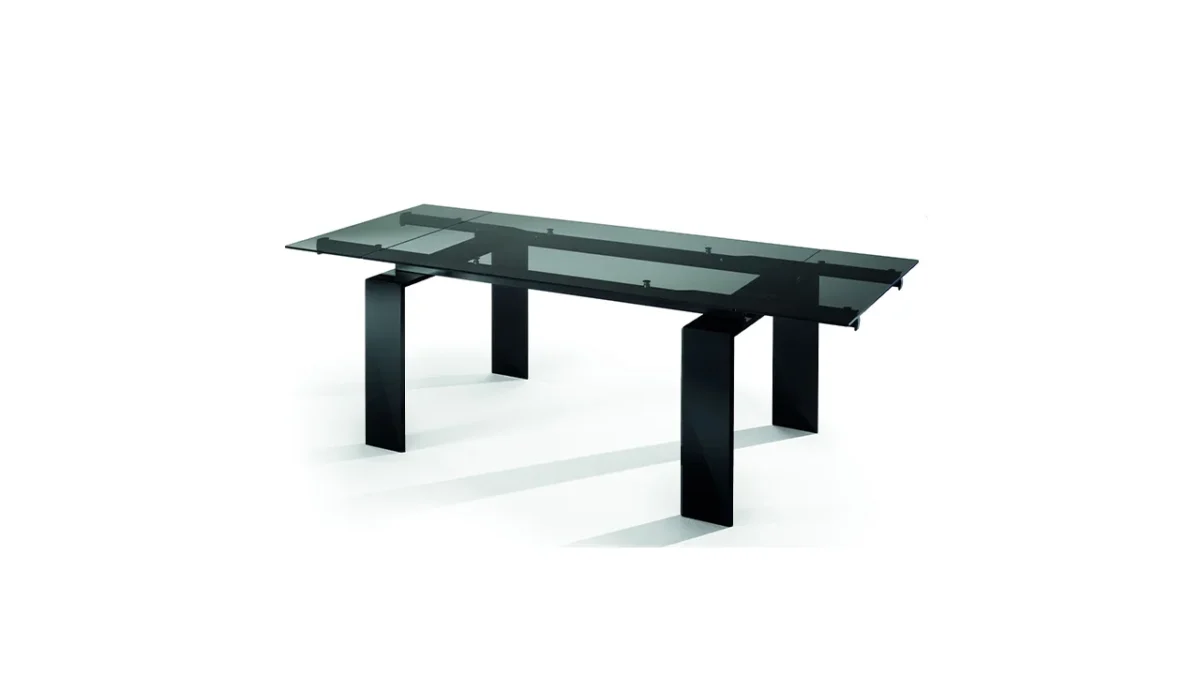 Luxury Dardo 72 dining table by Reflex Angelo in Royal Oak, MI – featuring a brushed aluminum structure and extendable Marmoreflex glass top.