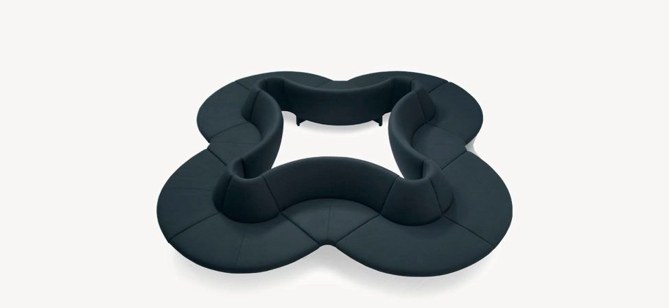 Serpentine Sofa by Moroso featuring a continuous wavy silhouette and modular seating, front view in a Royal Oak Michigan showroom