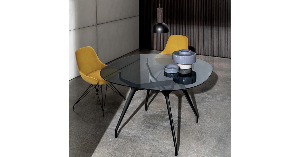 “Sovet Arkos Shaped Square Table – contemporary design with soft organic lines and bold architectural form”