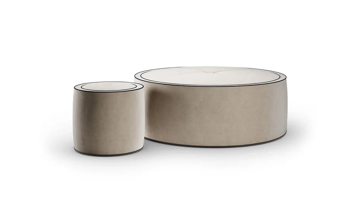 Aura Pouf by Reflex featured in Birmingham Michigan showroom, modern Italian luxury seating design.