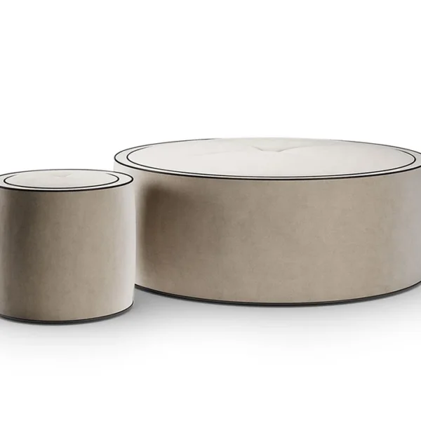 Aura Pouf by Reflex featured in Birmingham Michigan showroom, modern Italian luxury seating design.