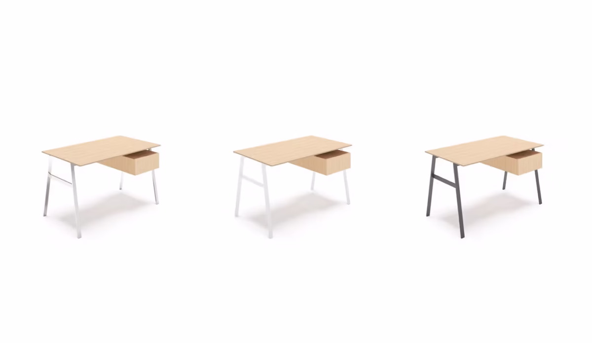 Side view of Homework Wood Top by Bensen showcasing the warm wood grain and minimalist frame