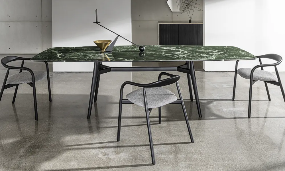 “Shaped Lewood Extensible Table by Sovet – modern Italian extendable wooden table with organic curves and minimalist base”