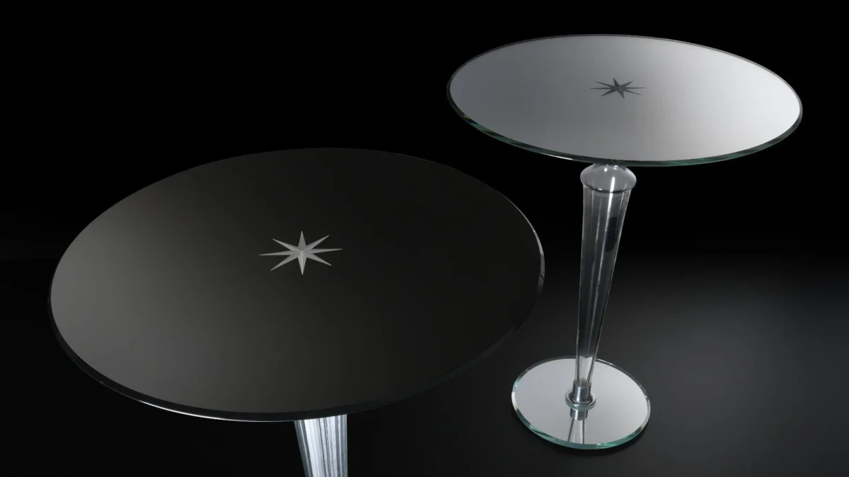 Modern Gran Canal 105 Bar table by Reflex Angelo in Birmingham, MI – with a ribbed Murano glass leg and lacquered glass top.