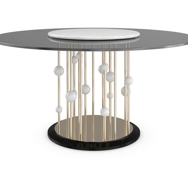 Orbit Dining Table by Caracole featuring a built-in Lazy Susan centerpiece.