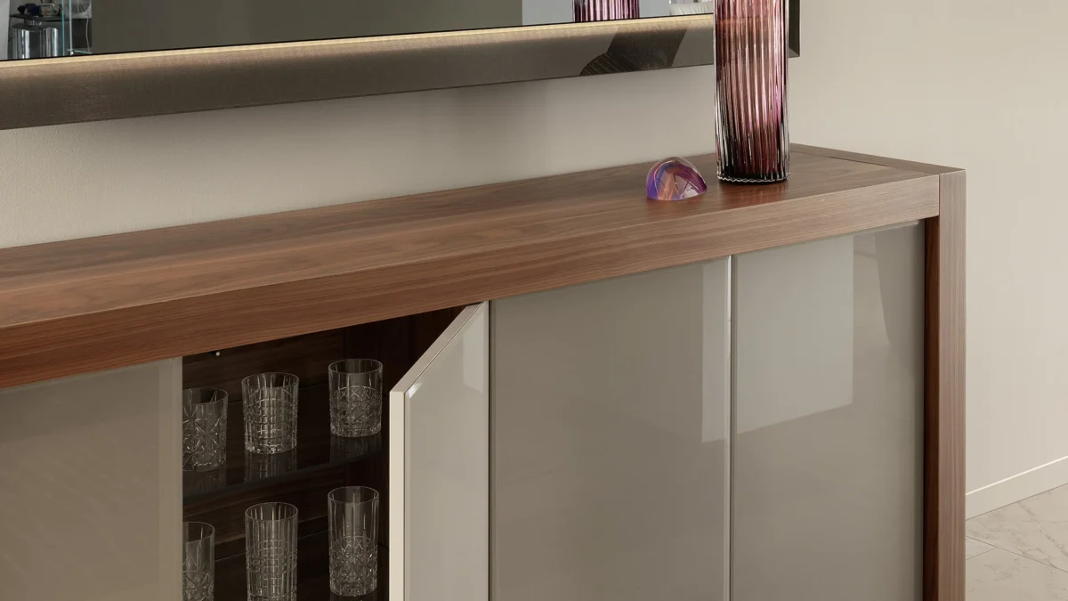 Avantgarde Credenza Luce by Reflex featured in Birmingham Michigan showroom, modern Italian luxury sideboard design.