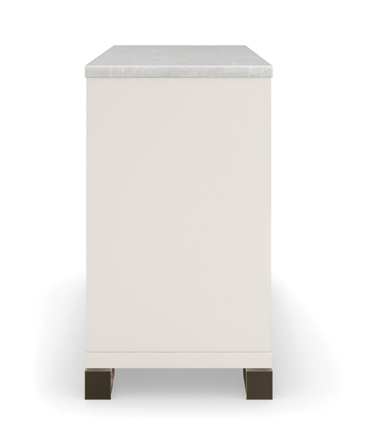 Caracole console table with soft metallic trim and a refined, modern aesthetic.