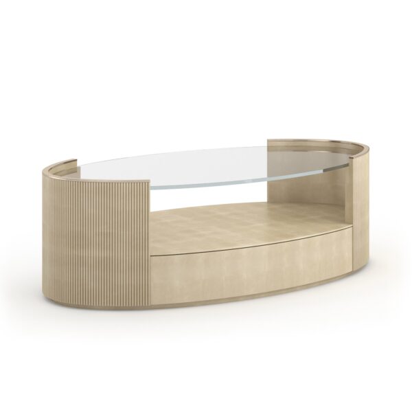 Love Oval Cocktail Table by Caracole in Oracle finish — rich-toned table with smooth oval top and sculptural base.