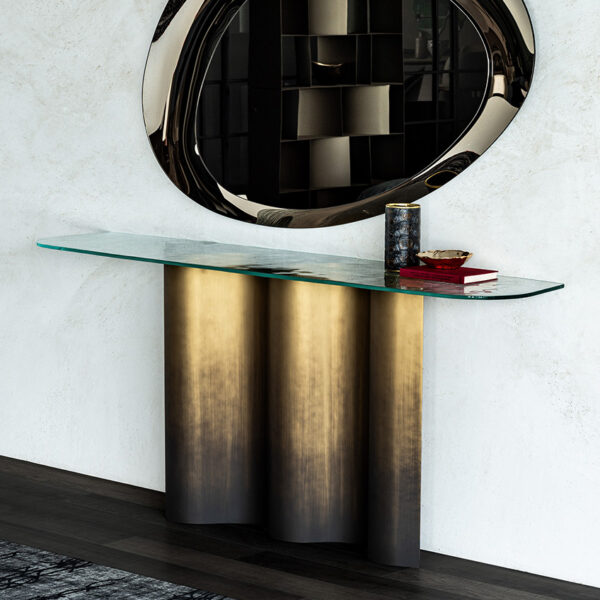 “NETTUNO by Cattelan Italia – luxury round dining table with sculptural glass base and elegant ceramic top”
