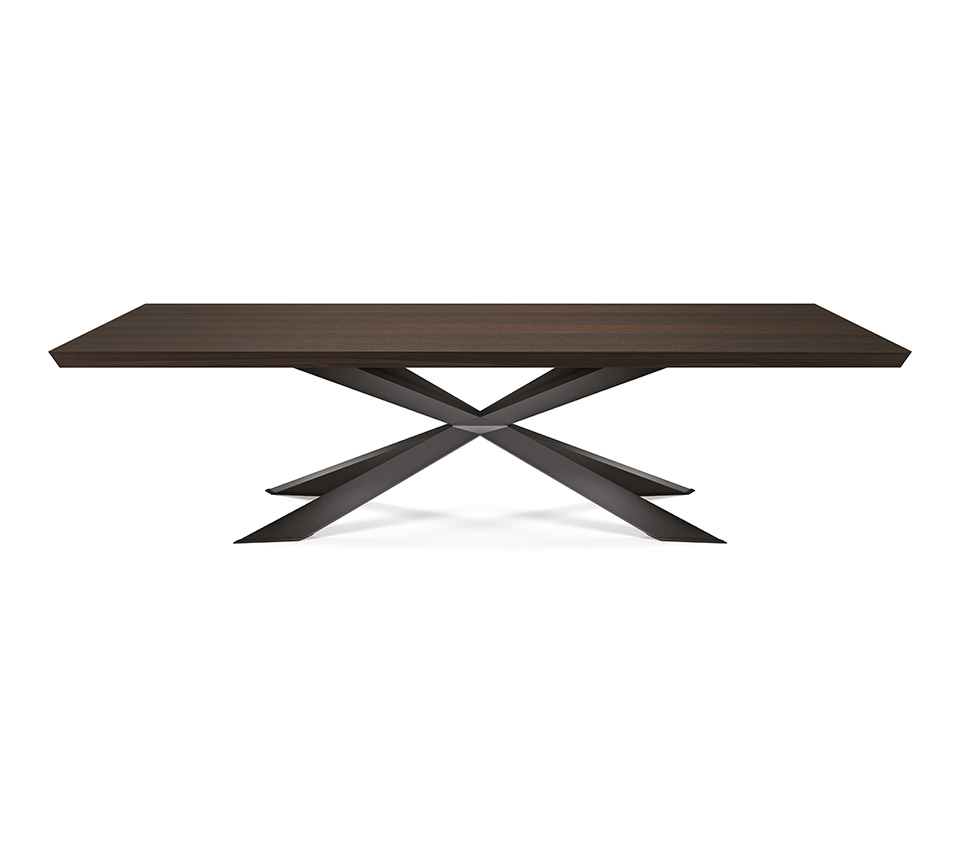 “SPYDER Wood by Cattelan Italia – luxury dining table with solid wood top and sculptural X-shaped metal base”