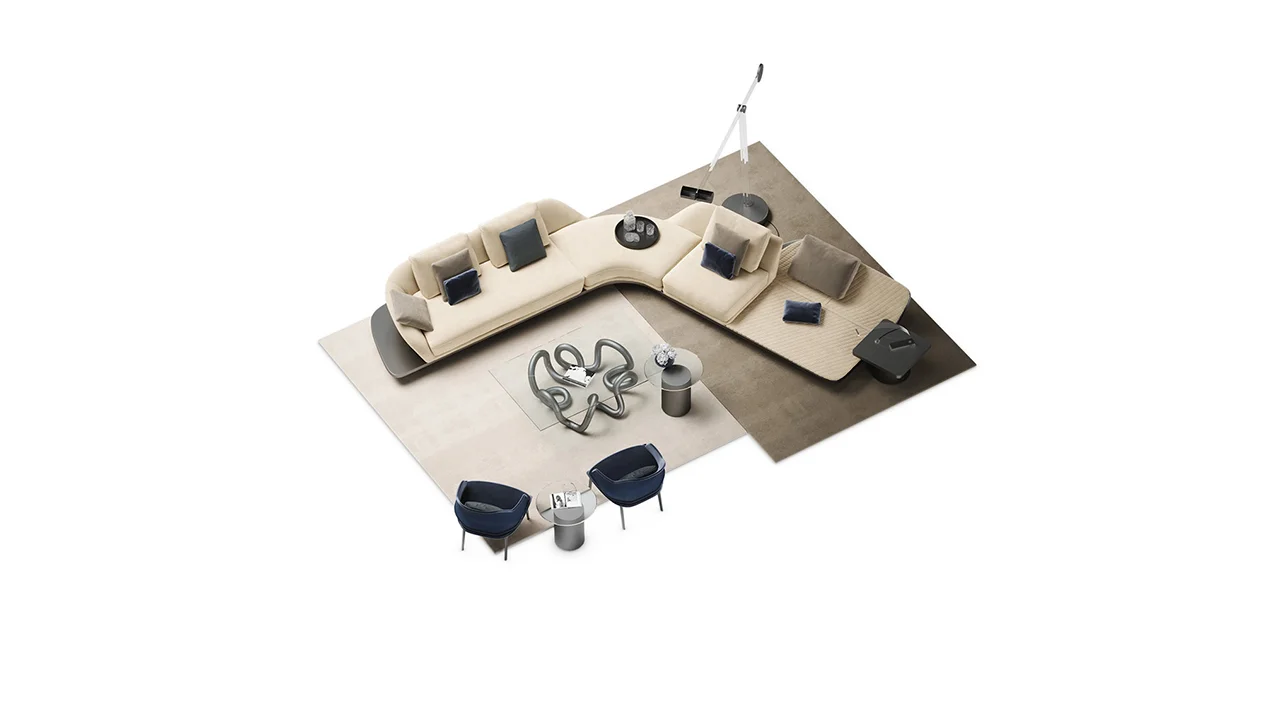 Segno Sofa Chaise Longue by Reflex featured in Troy Michigan showroom, modern Italian luxury seating design.