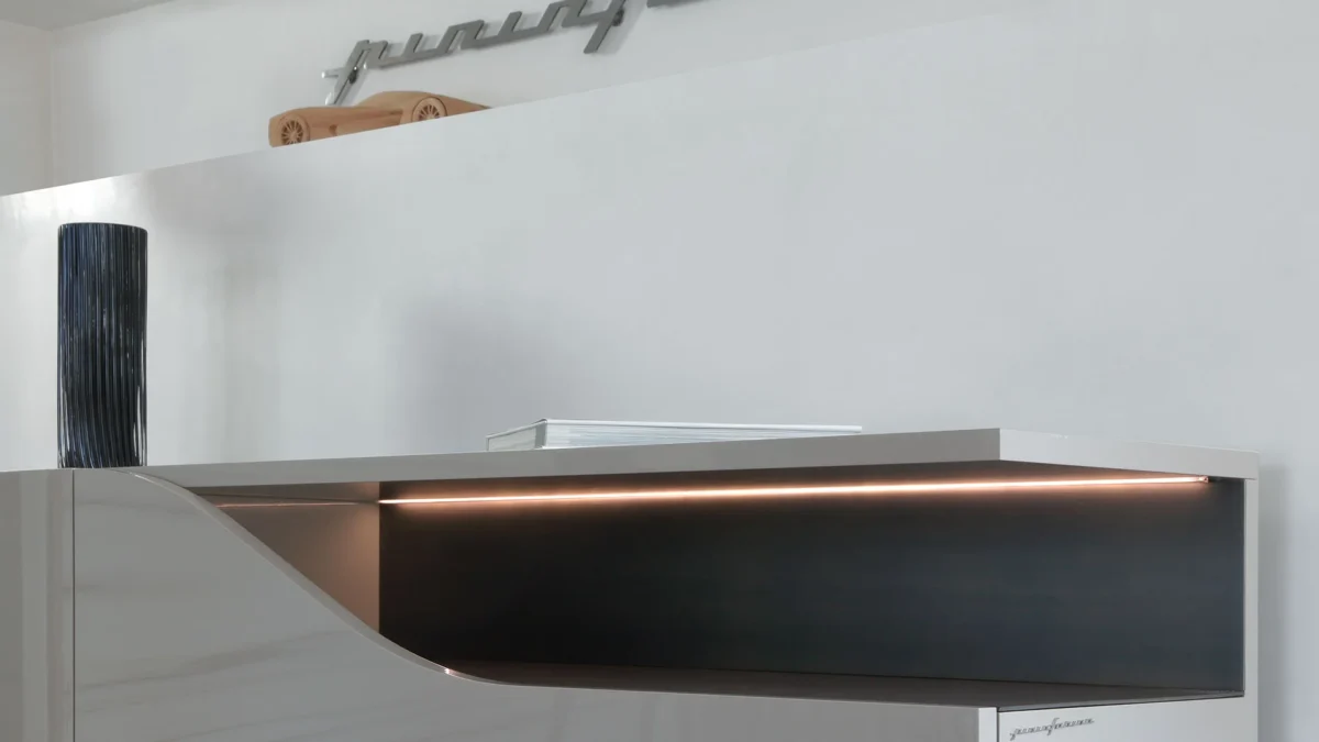 Segno Buffet by Reflex showcased in Troy Michigan showroom, modern Italian luxury sideboard design.
