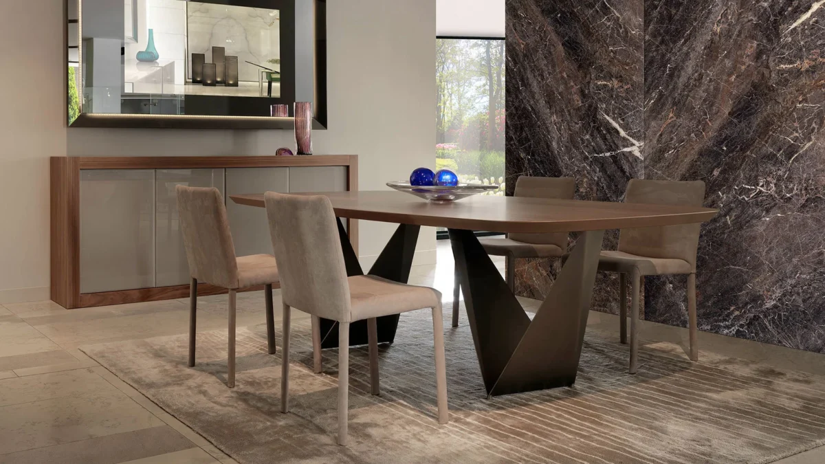 Prisma 72 Steel by Reflex showcased in Royal Oak Michigan showroom, modern Italian luxury furniture design.