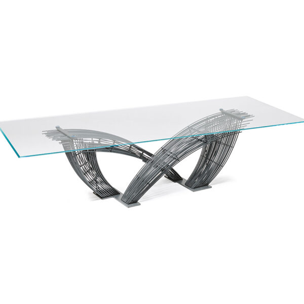 “HYSTRIX by Cattelan Italia – artistic Italian console table with sculptural steel base and clear glass top”