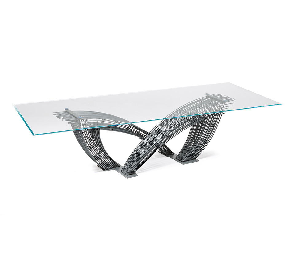 “HYSTRIX by Cattelan Italia – artistic Italian console table with sculptural steel base and clear glass top”
