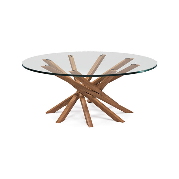 “Contemporary ATARI table by Cattelan – elegant glass dining table with sculptural wooden base”