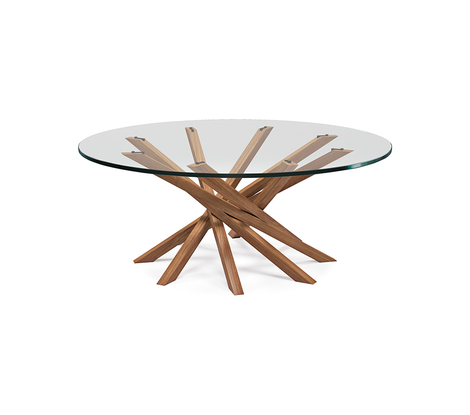 “Contemporary ATARI table by Cattelan – elegant glass dining table with sculptural wooden base”
