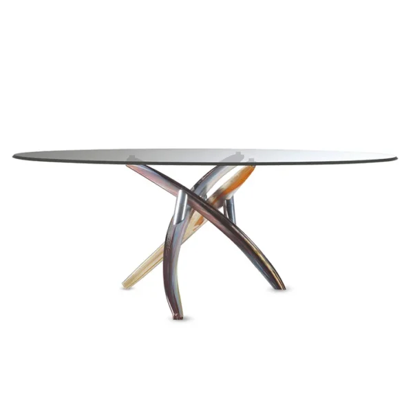 Fili D'erba 72 by Reflex showcased in Royal Oak Michigan showroom, modern Italian luxury dining table with Murano glass base.