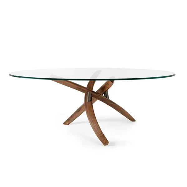 Fili D'erba 72 Legno by Reflex showcased in Royal Oak Michigan showroom, modern Italian luxury dining table with Canaletto walnut base and glass top.