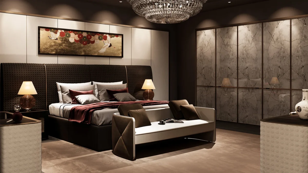 San Marco XL Letto by Reflex featured in Birmingham Michigan showroom, modern Italian luxury bed design.