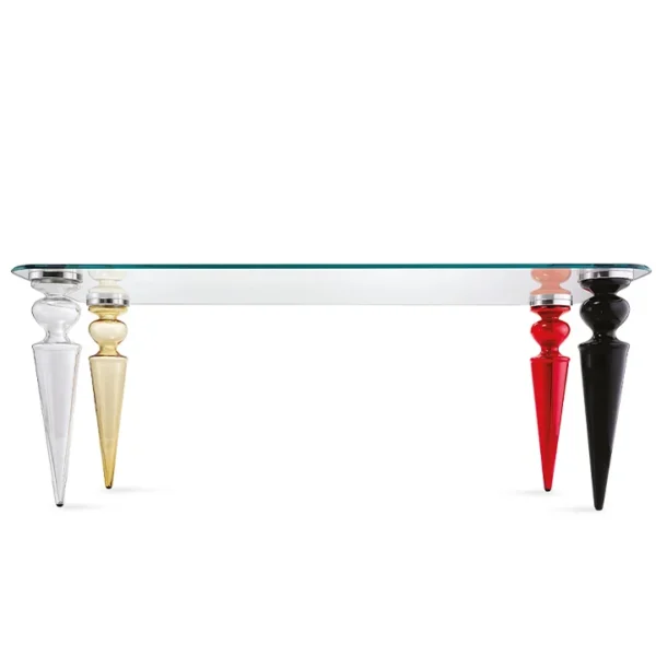 Gran Canal 72 by Reflex showcased in Royal Oak Michigan showroom, modern Italian luxury dining table with Murano glass legs and glass top.