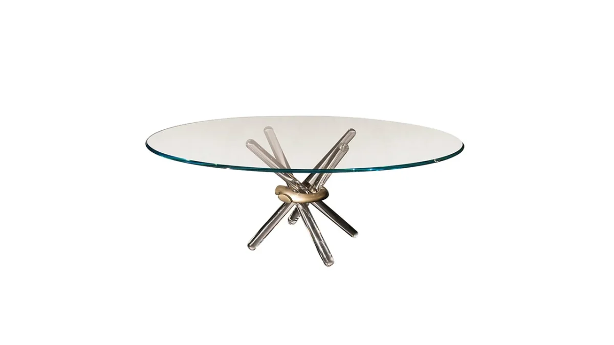 Modern Italian Arlequin 72 dining table by Reflex Angelo in Royal Oak, MI – featuring a Murano glass base and transparent glass top.