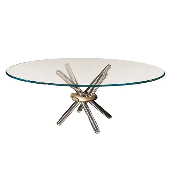 Modern Italian Arlequin 72 dining table by Reflex Angelo in Royal Oak, MI – featuring a Murano glass base and transparent glass top.