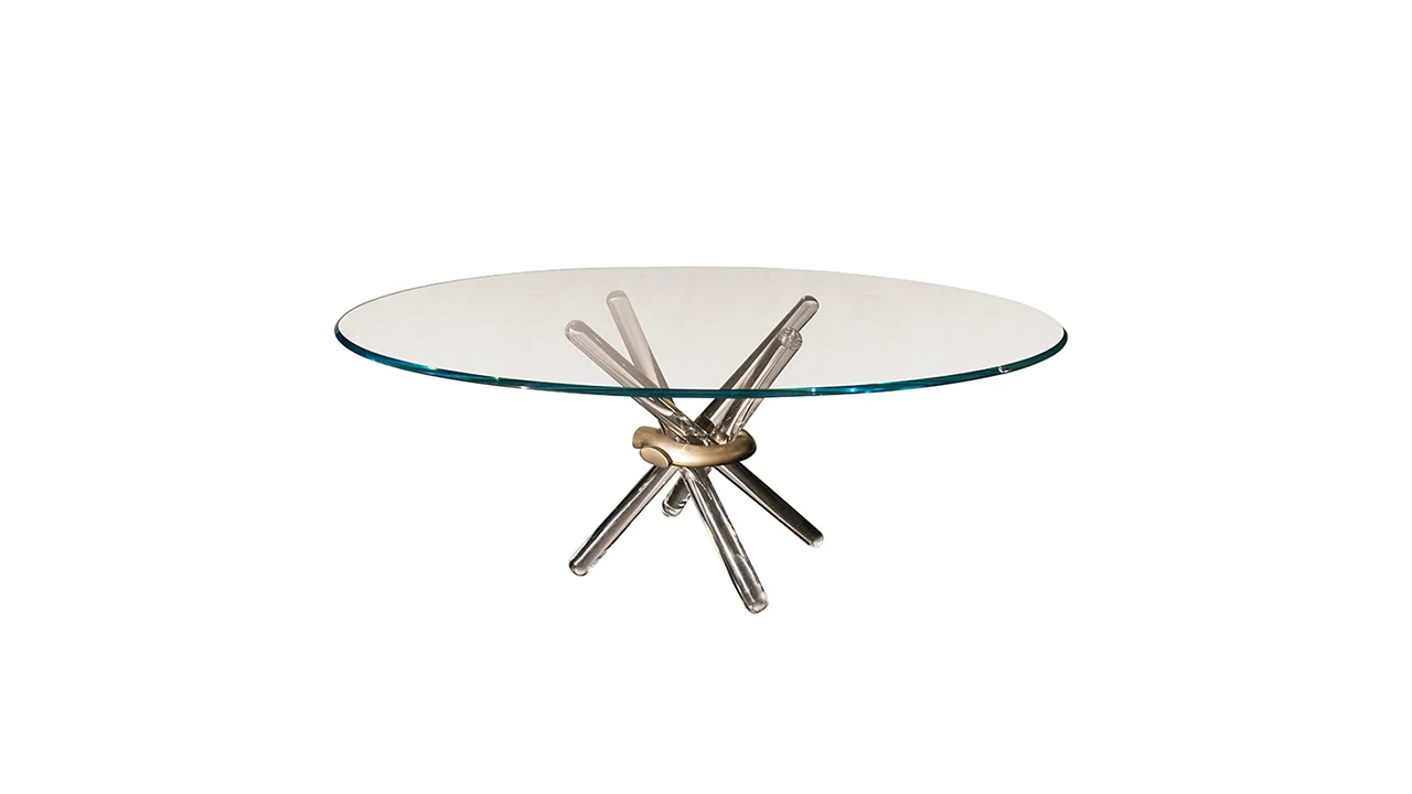 Modern Italian Arlequin 72 dining table by Reflex Angelo in Royal Oak, MI – featuring a Murano glass base and transparent glass top.