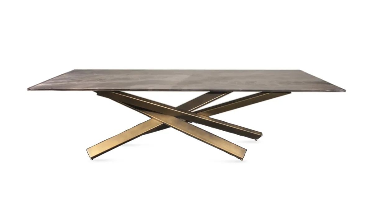 Contemporary Mikado 72 Steel dining table by Reflex Angelo in Birmingham, MI – designed with a titanium satin base and extra-clear glass top.