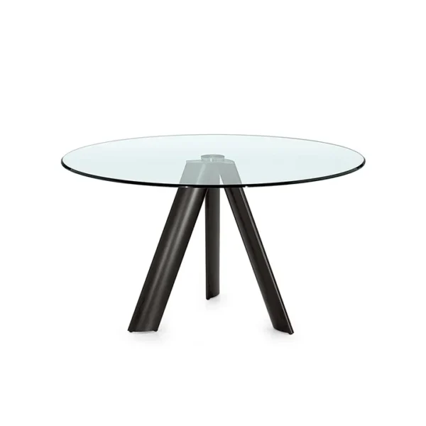 Modern Lem 72 dining table by Reflex Angelo in Royal Oak, MI – featuring a brushed aluminum base and transparent glass top.