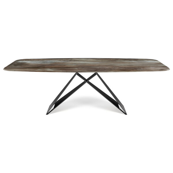 “PREMIER Crystalart by Cattelan Italia – luxurious dining table with artistic printed glass top and sculptural metal base”
