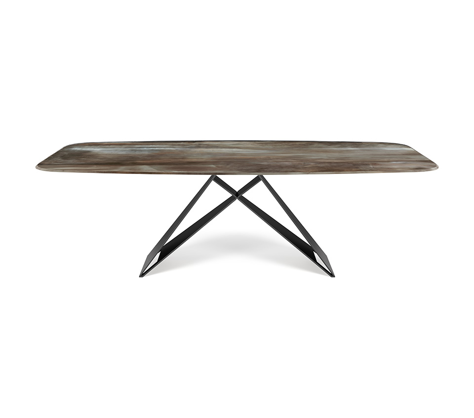 “PREMIER Crystalart by Cattelan Italia – luxurious dining table with artistic printed glass top and sculptural metal base”