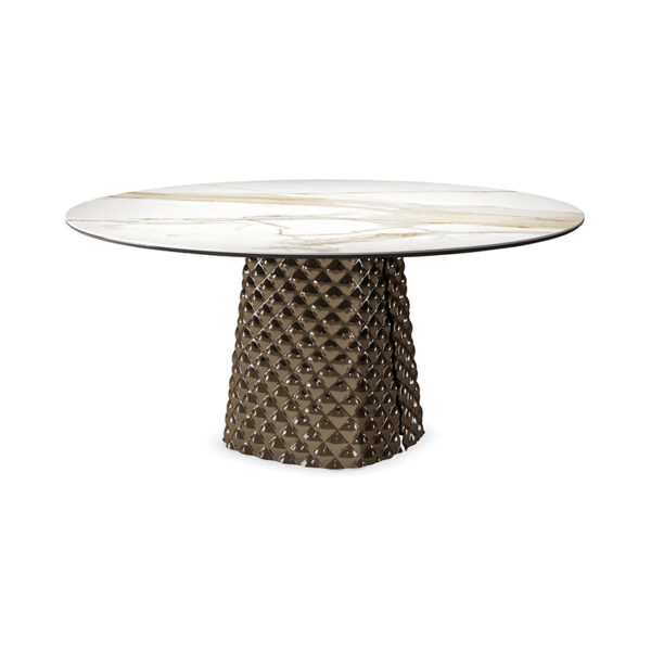 “ATRIUM Keramik Round by Cattelan Italia – elegant round Italian dining table with ceramic top and sculptural glass base”