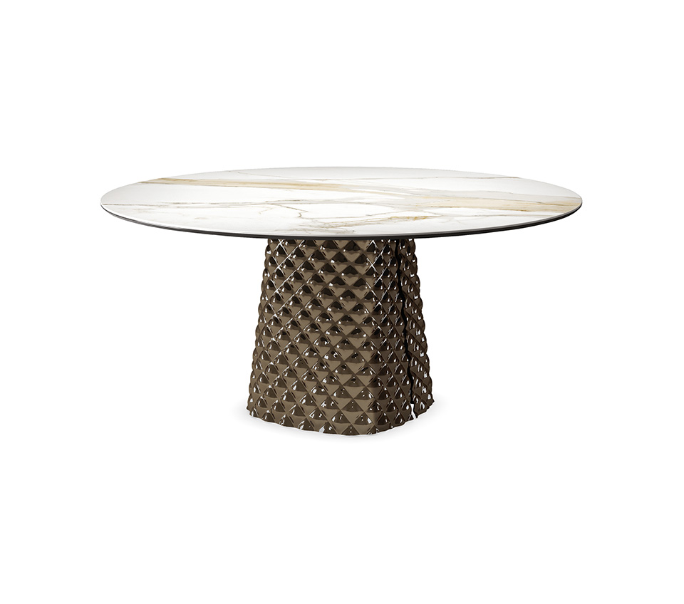 “ATRIUM Keramik Round by Cattelan Italia – elegant round Italian dining table with ceramic top and sculptural glass base”