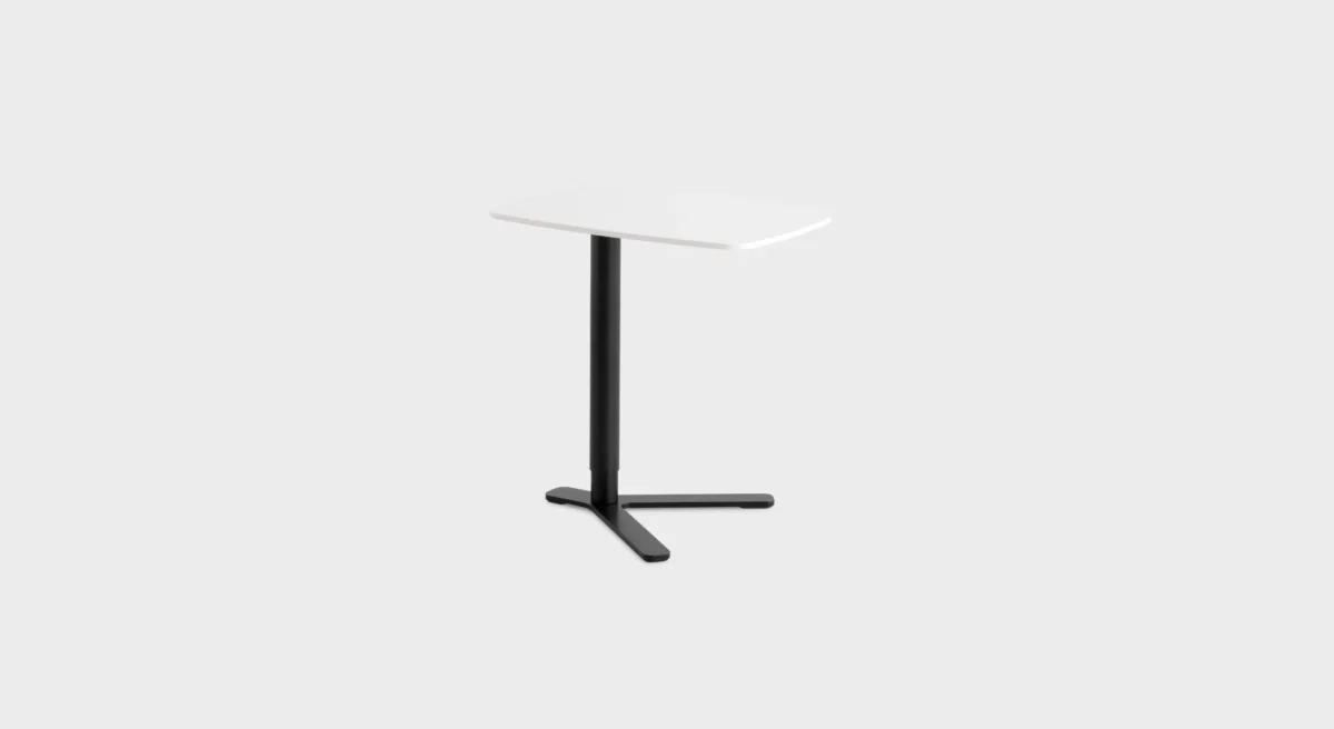 “Lapalma T80 E adjustable low/medium table with birch plywood top and black frame, versatile for home, office, or hospitality environments.”