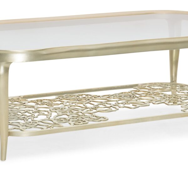 Flower Power by Caracole — a decorative side table with a floral-inspired sculptural base and round wooden top.