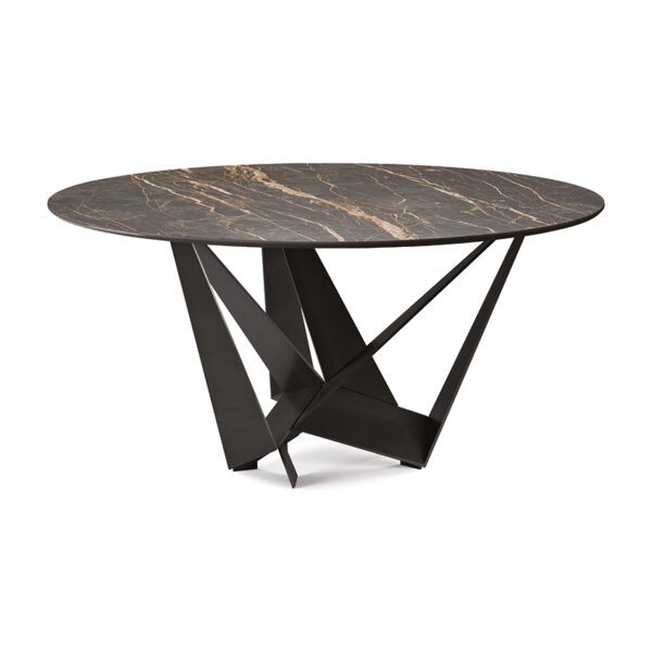 “SKORPIO Keramik Round by Cattelan Italia – round Italian dining table with ceramic top and sculptural metal base”