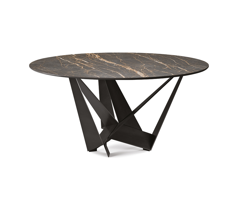 “SKORPIO Keramik Round by Cattelan Italia – round Italian dining table with ceramic top and sculptural metal base”