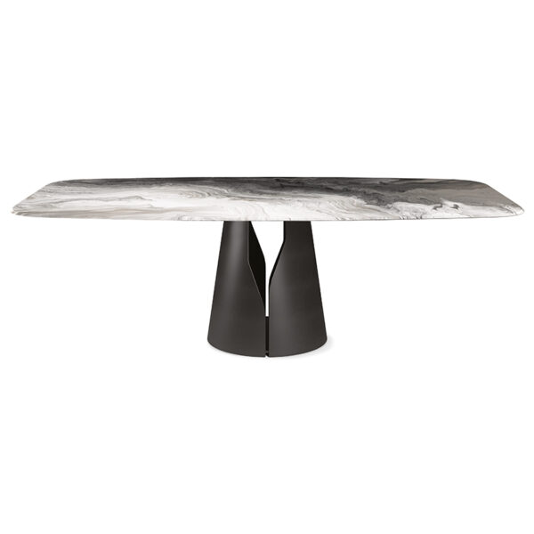 “GIANO Crystalart by Cattelan Italia – round Italian dining table with artistic printed Crystalart glass top and sculptural metal base”