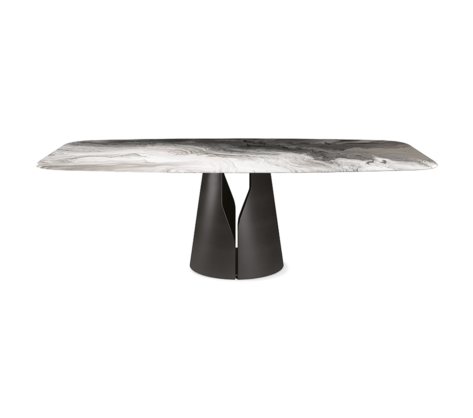 “GIANO Crystalart by Cattelan Italia – round Italian dining table with artistic printed Crystalart glass top and sculptural metal base”