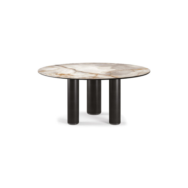 “ROLL Keramik by Cattelan Italia – round ceramic-top dining table with sculptural cylindrical metal base in modern Italian design”