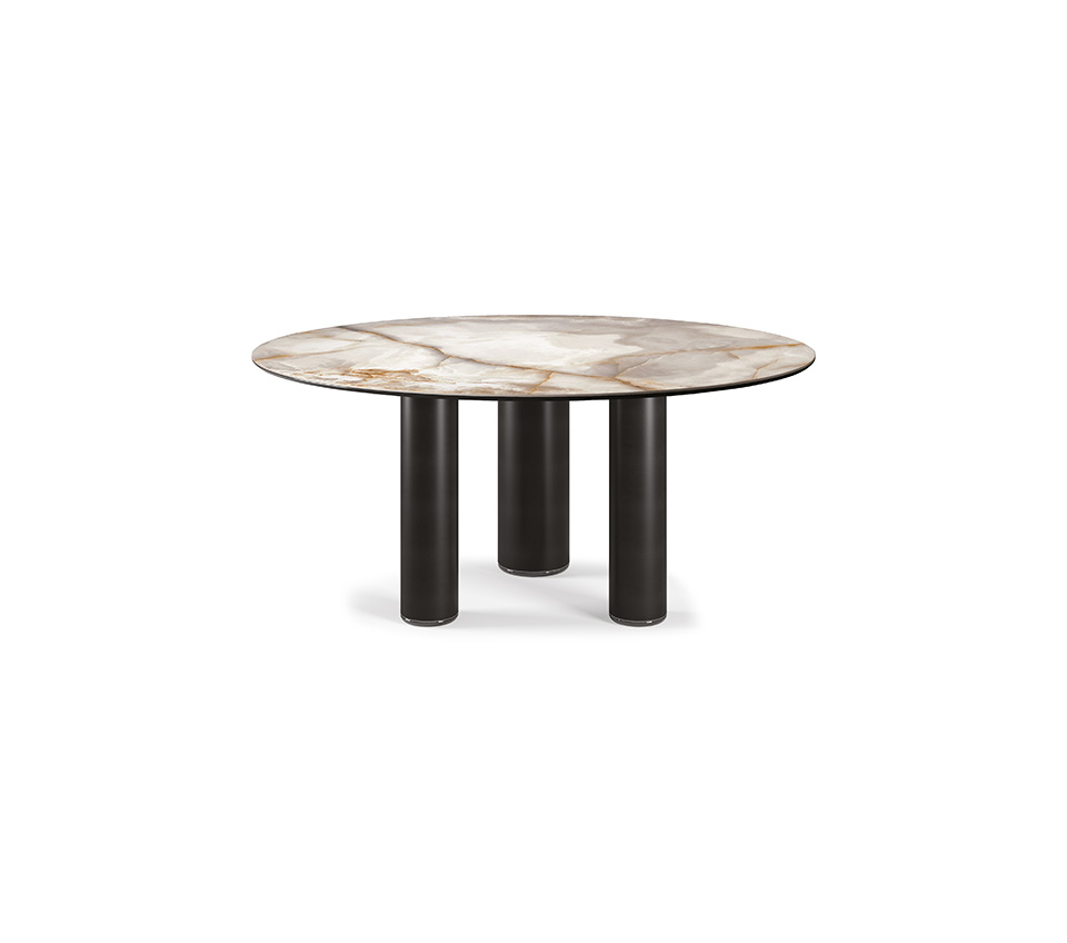 “ROLL Keramik by Cattelan Italia – round ceramic-top dining table with sculptural cylindrical metal base in modern Italian design”
